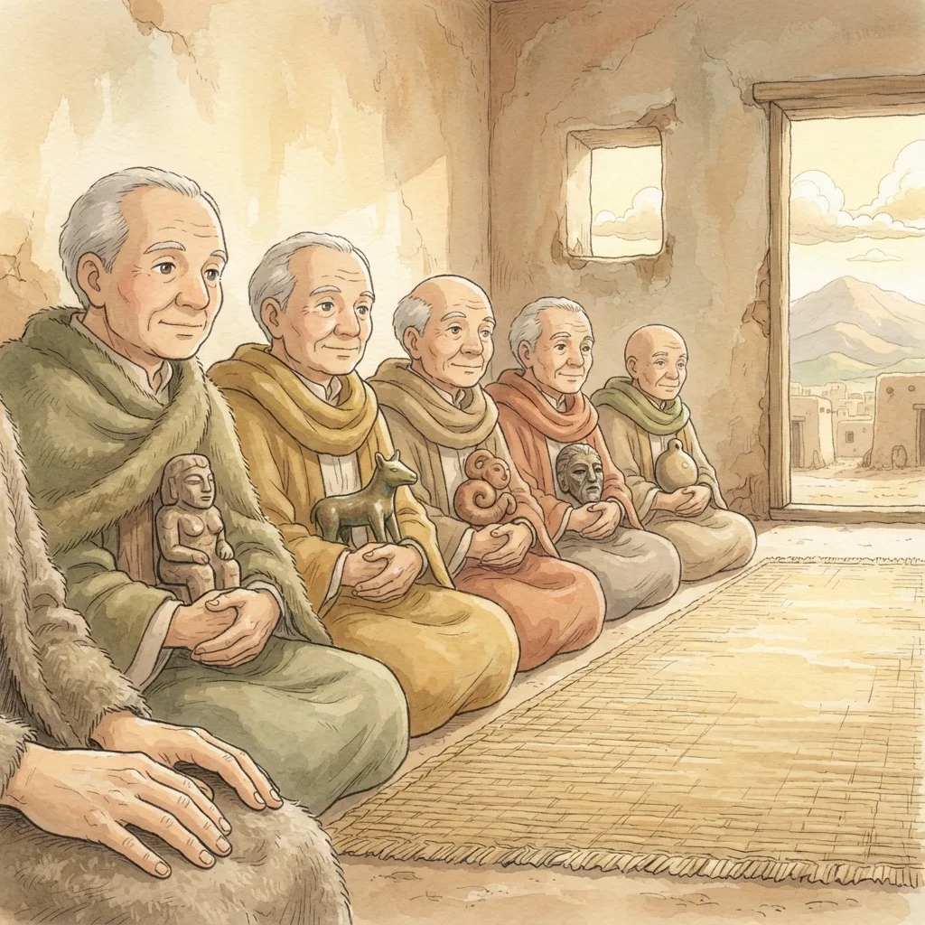 Idolatrous Elders Judged: a painted scene illustrating Ezekiel 14.