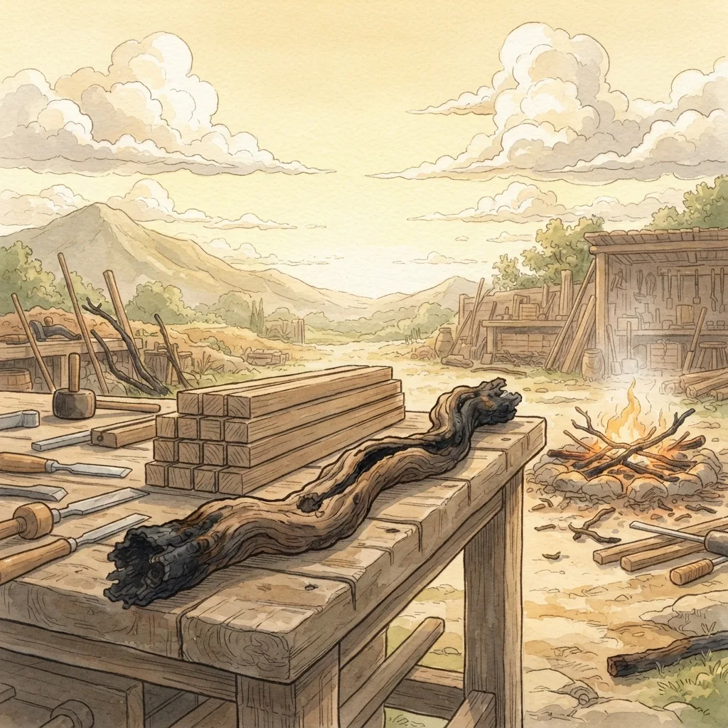 Jerusalem, the Useless Vine: a painted scene illustrating Ezekiel 15.