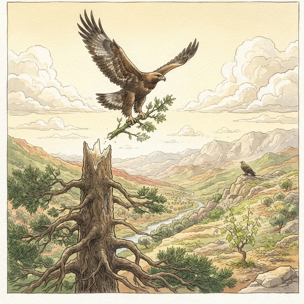 The Two Eagles and the Branch: a painted scene illustrating Ezekiel 17.