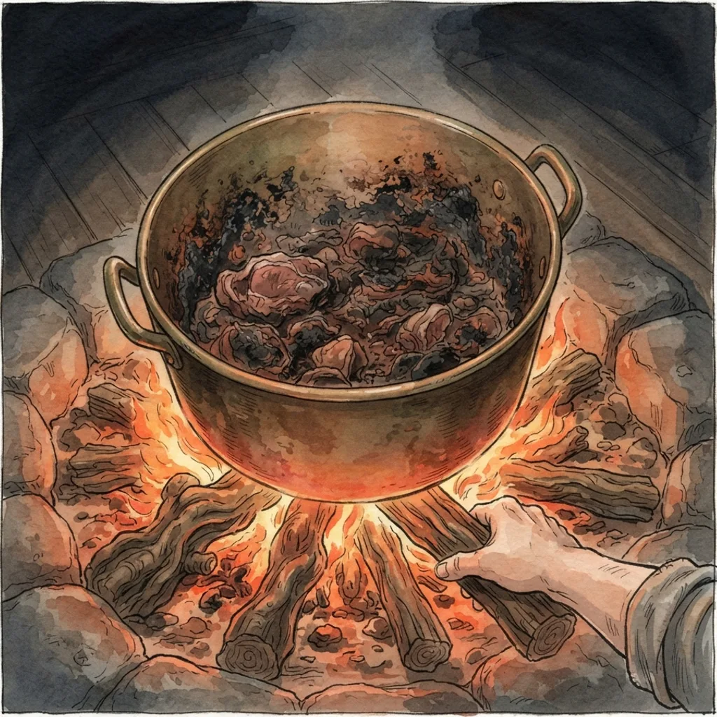 The Boiling Pot: a painted scene illustrating Ezekiel 24.