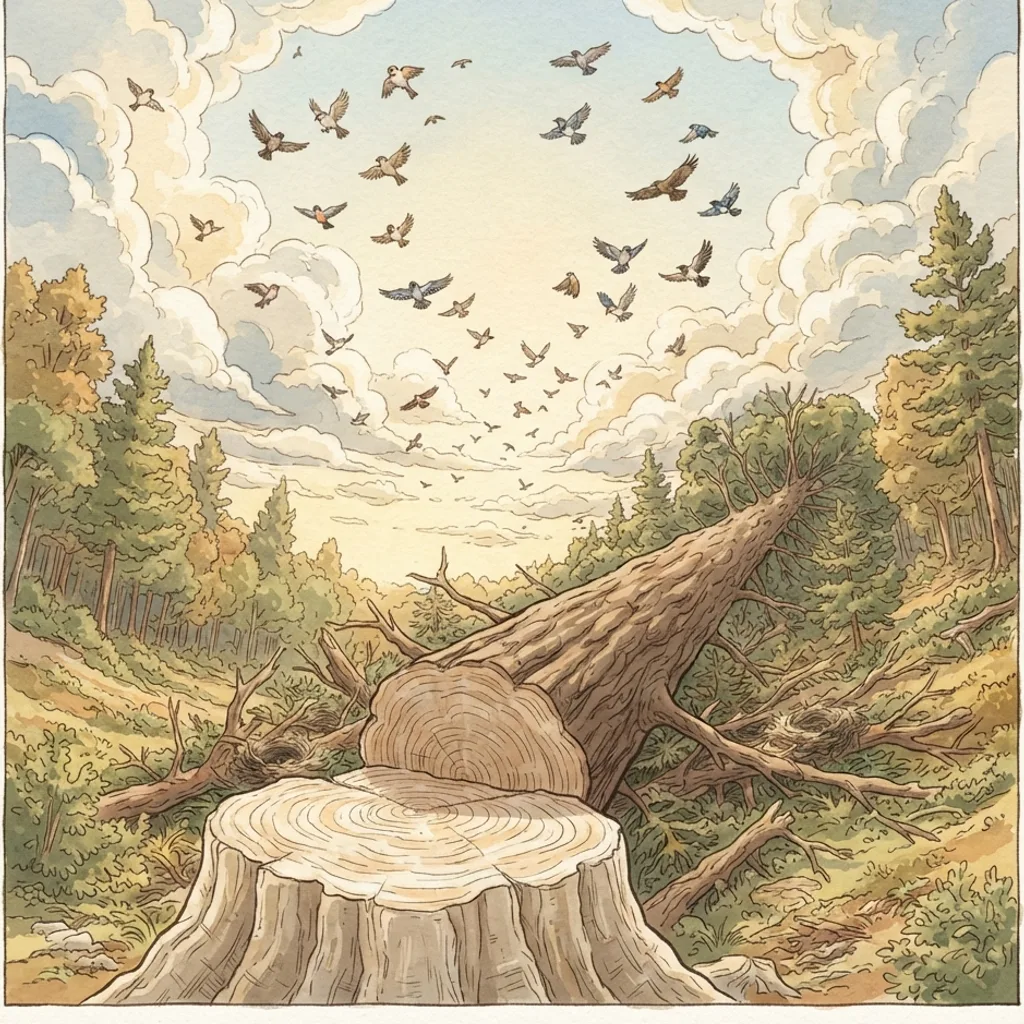 The Fall of the Great Tree: a painted scene illustrating Ezekiel 31.
