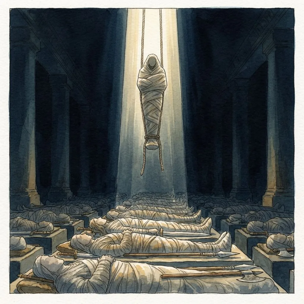 Pharaoh Descends to the Grave: a painted scene illustrating Ezekiel 32.