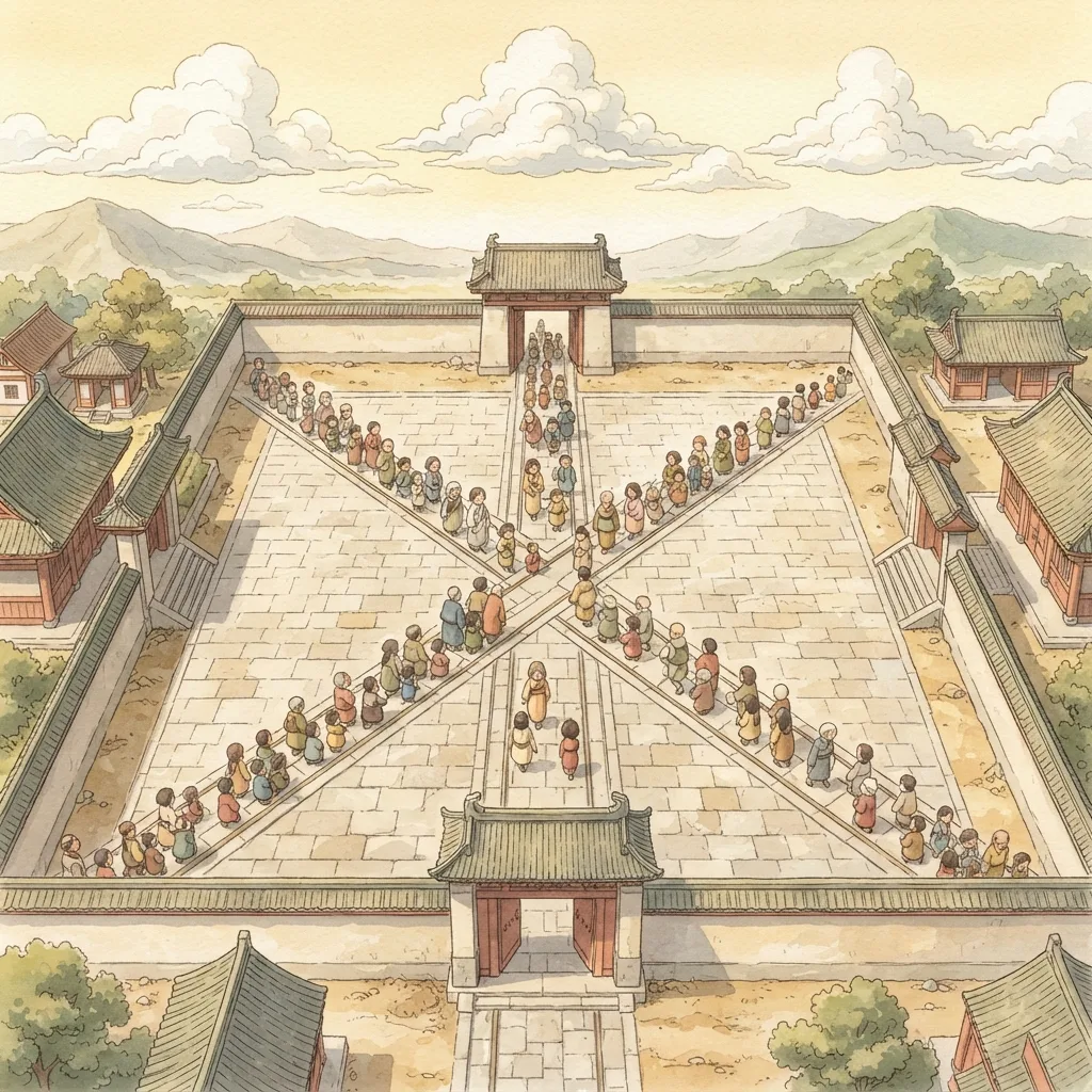 Worship in the Temple: a painted scene illustrating Ezekiel 46.