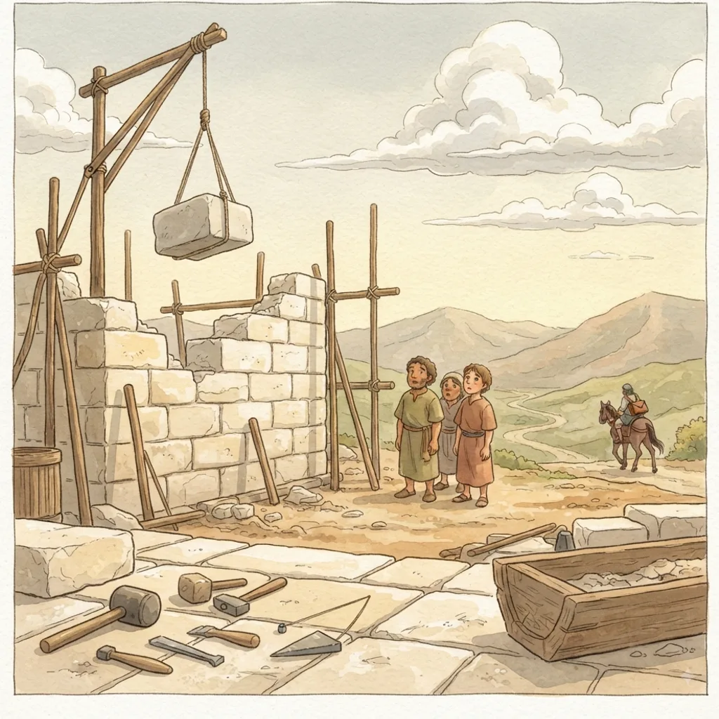 Opposition to the Temple: a painted scene illustrating Ezra 4.