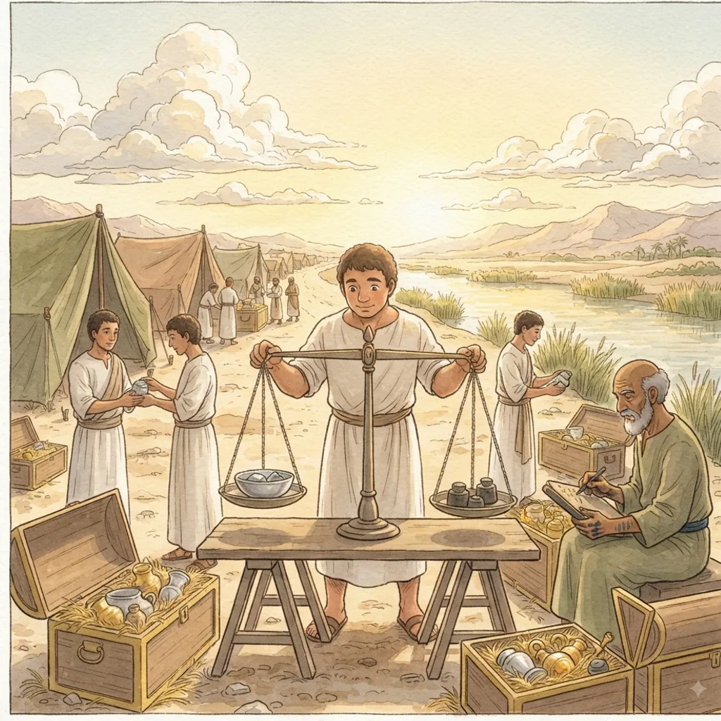 Ezra's Journey to Jerusalem: a painted scene illustrating Ezra 8.