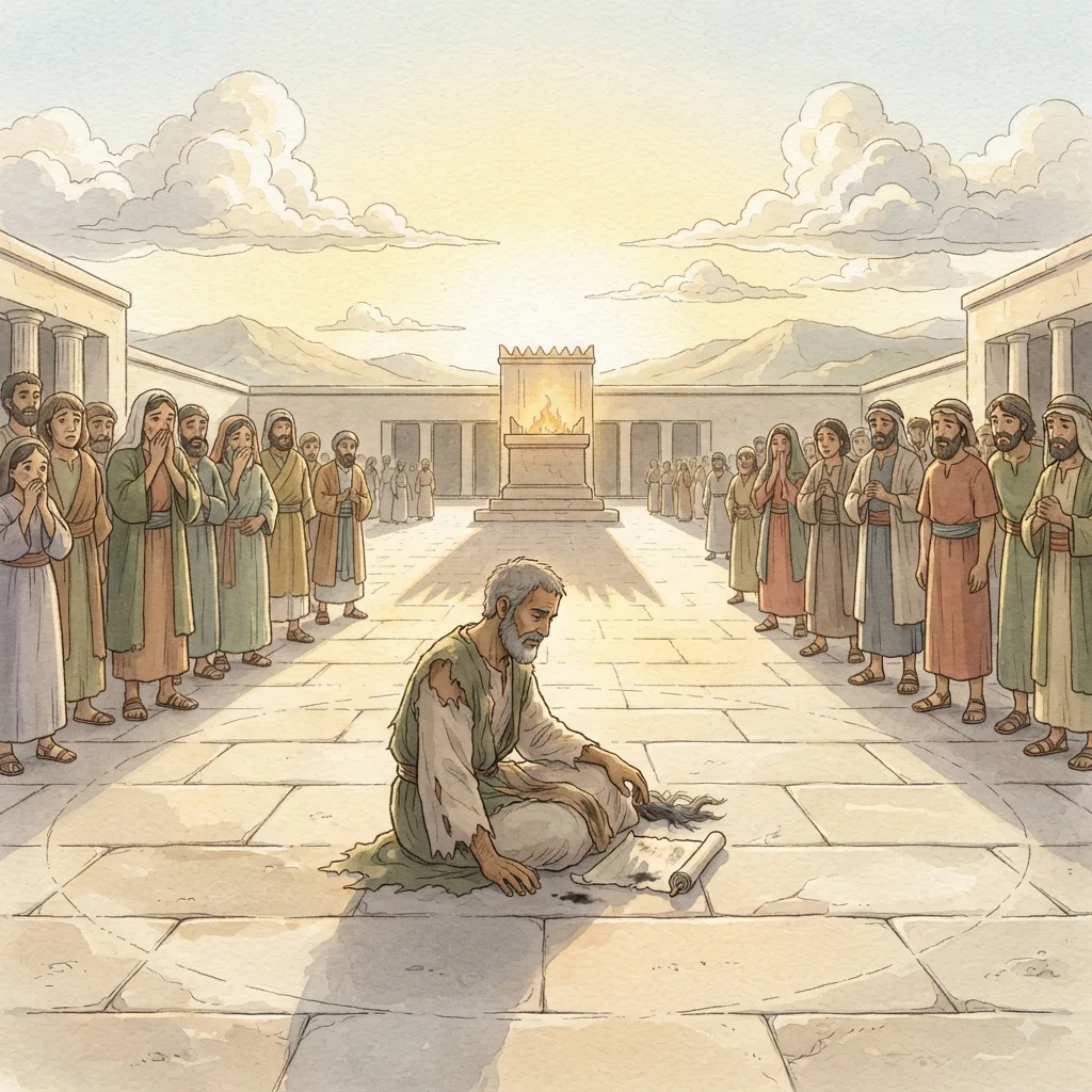 Ezra's Prayer of Confession: a painted scene illustrating Ezra 9.