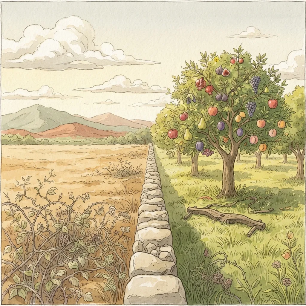 Freedom and the Fruit of the Spirit: a painted scene illustrating Galatians 5.