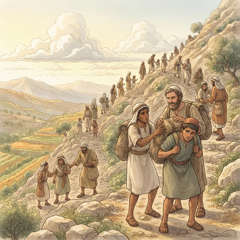 Bear One Another's Burdens: a painted scene illustrating Galatians 6.