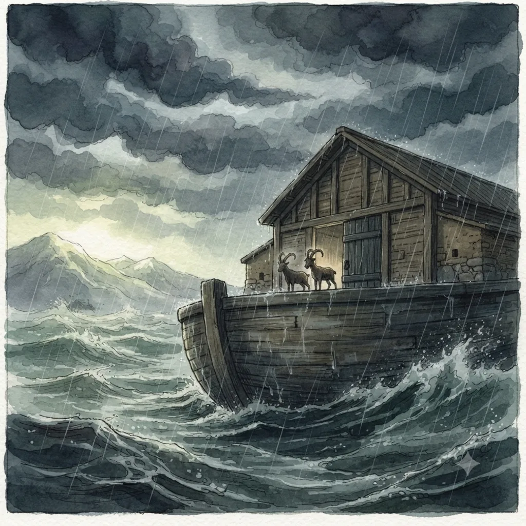 The Worldwide Flood: a painted scene illustrating Genesis 7.