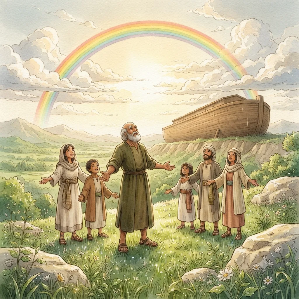 God's Covenant with Noah: a painted scene illustrating Genesis 9.