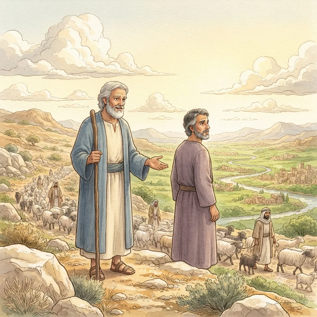 Abram and Lot Separate: a painted scene illustrating Genesis 13.
