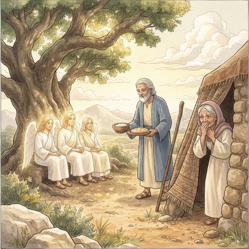 The Promise of Isaac: a painted scene illustrating Genesis 18.