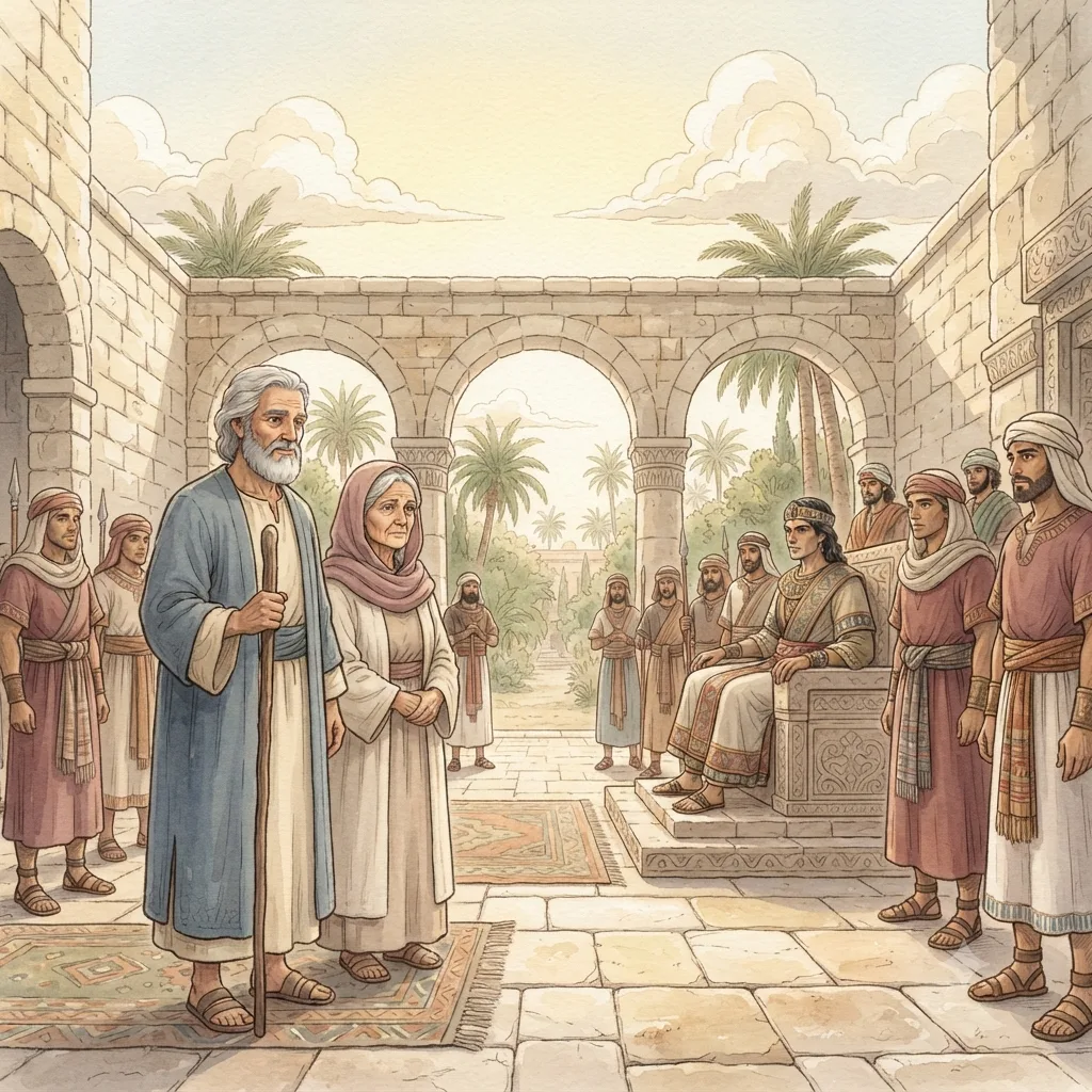 Abraham and Abimelech: a painted scene illustrating Genesis 20.