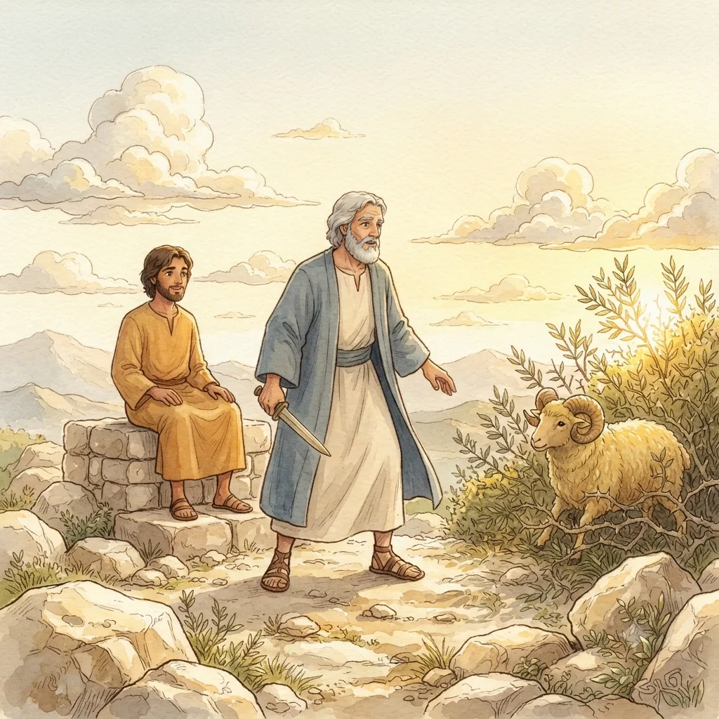 Abraham's Test of Faith: a painted scene illustrating Genesis 22.