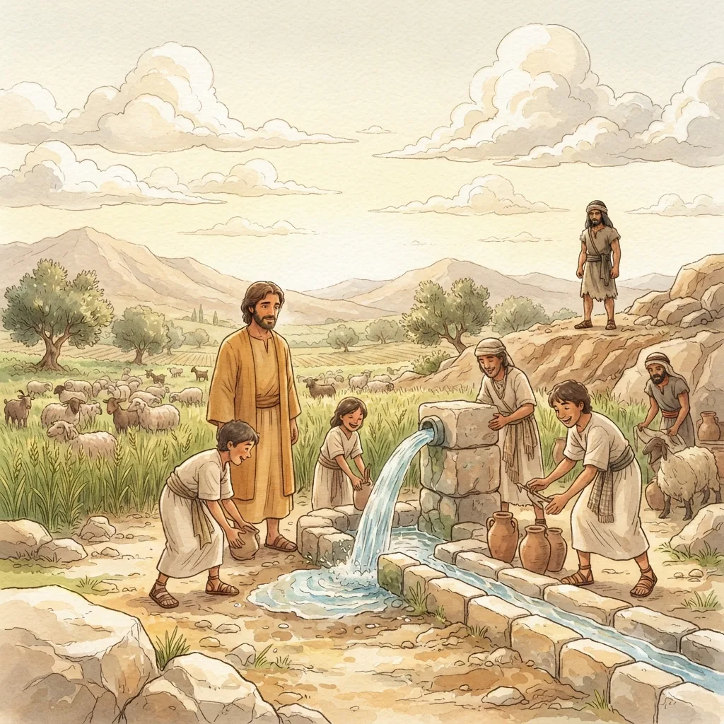 God's Covenant with Isaac: a painted scene illustrating Genesis 26.
