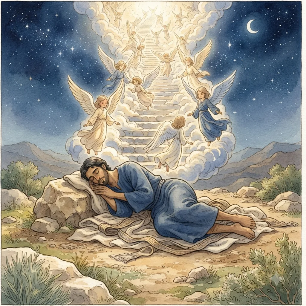 Jacob's Ladder: a painted scene illustrating Genesis 28.
