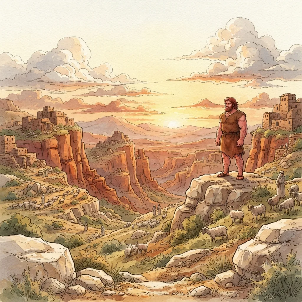 The Descendants of Esau: a painted scene illustrating Genesis 36.