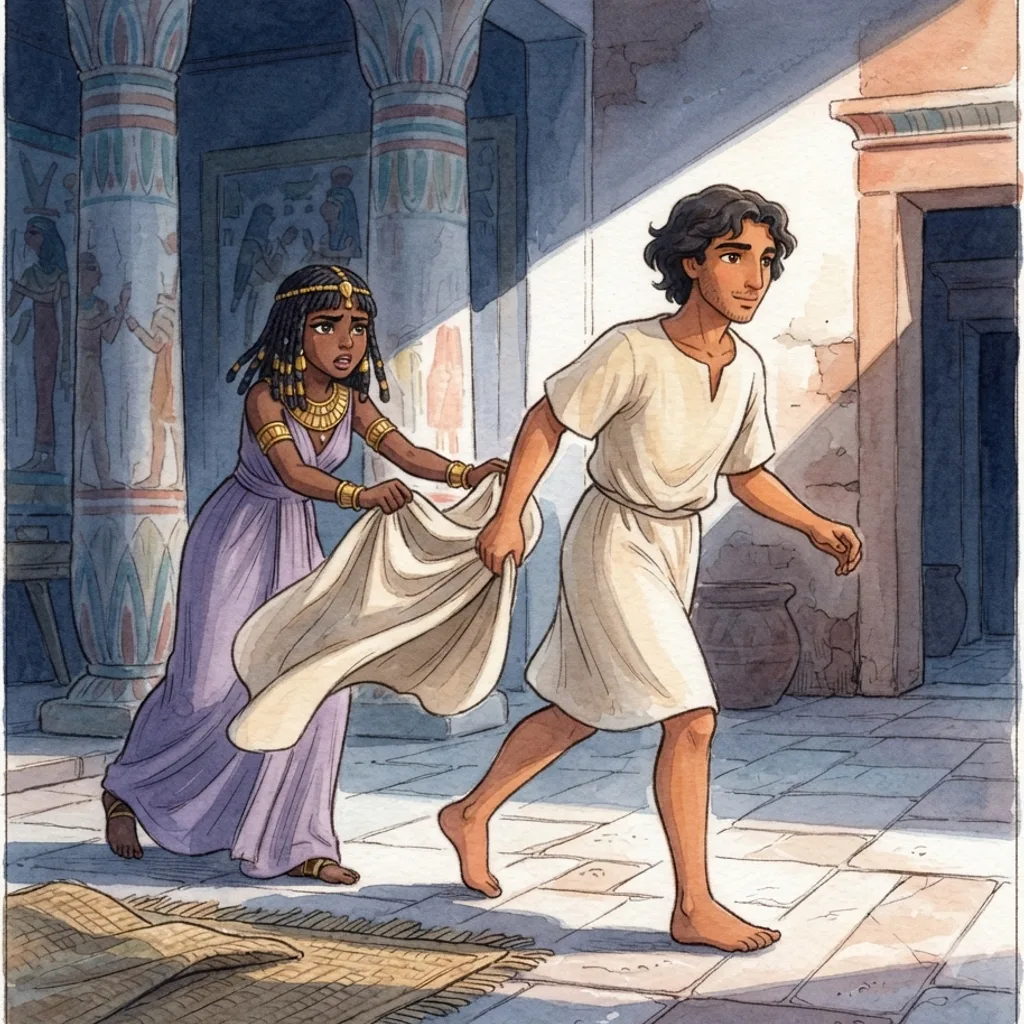 Joseph in Potiphar's House: a painted scene illustrating Genesis 39.