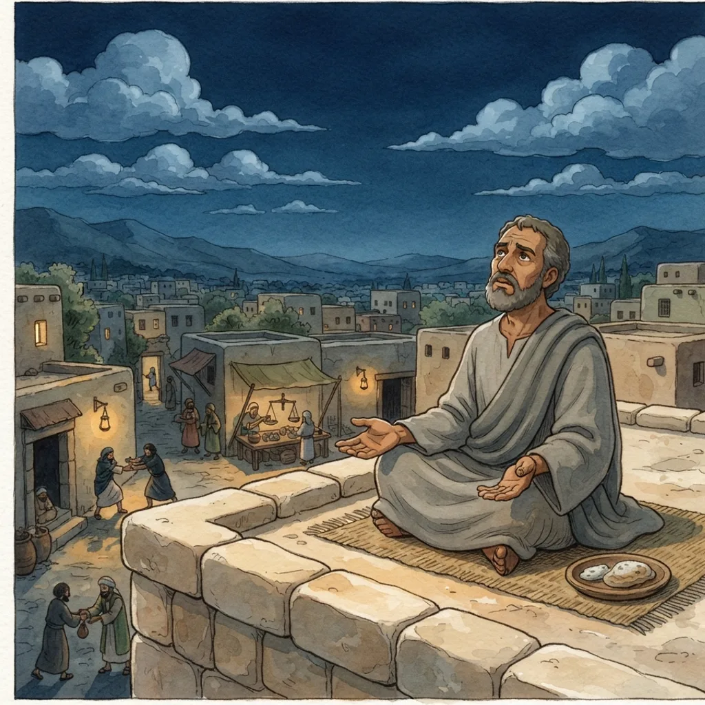 How Long, O Lord?: a painted scene illustrating Habakkuk 1.