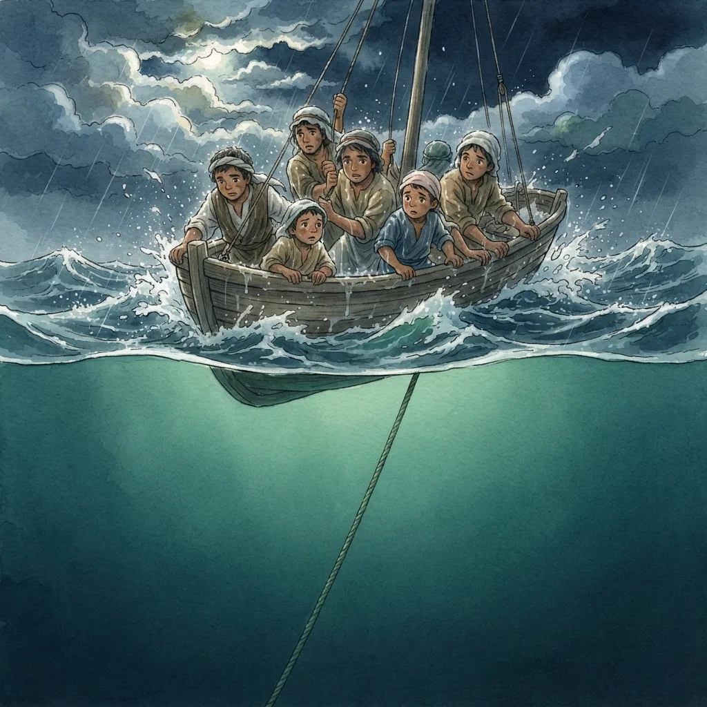 Hope as an Anchor: a painted scene illustrating Hebrews 6.
