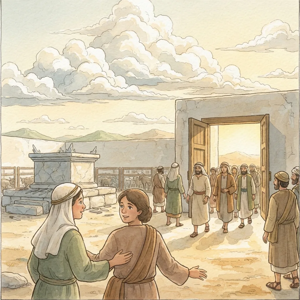 Once for All: a painted scene illustrating Hebrews 10.