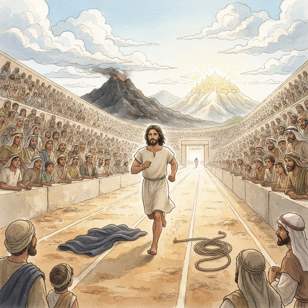 Run with Endurance: a painted scene illustrating Hebrews 12.
