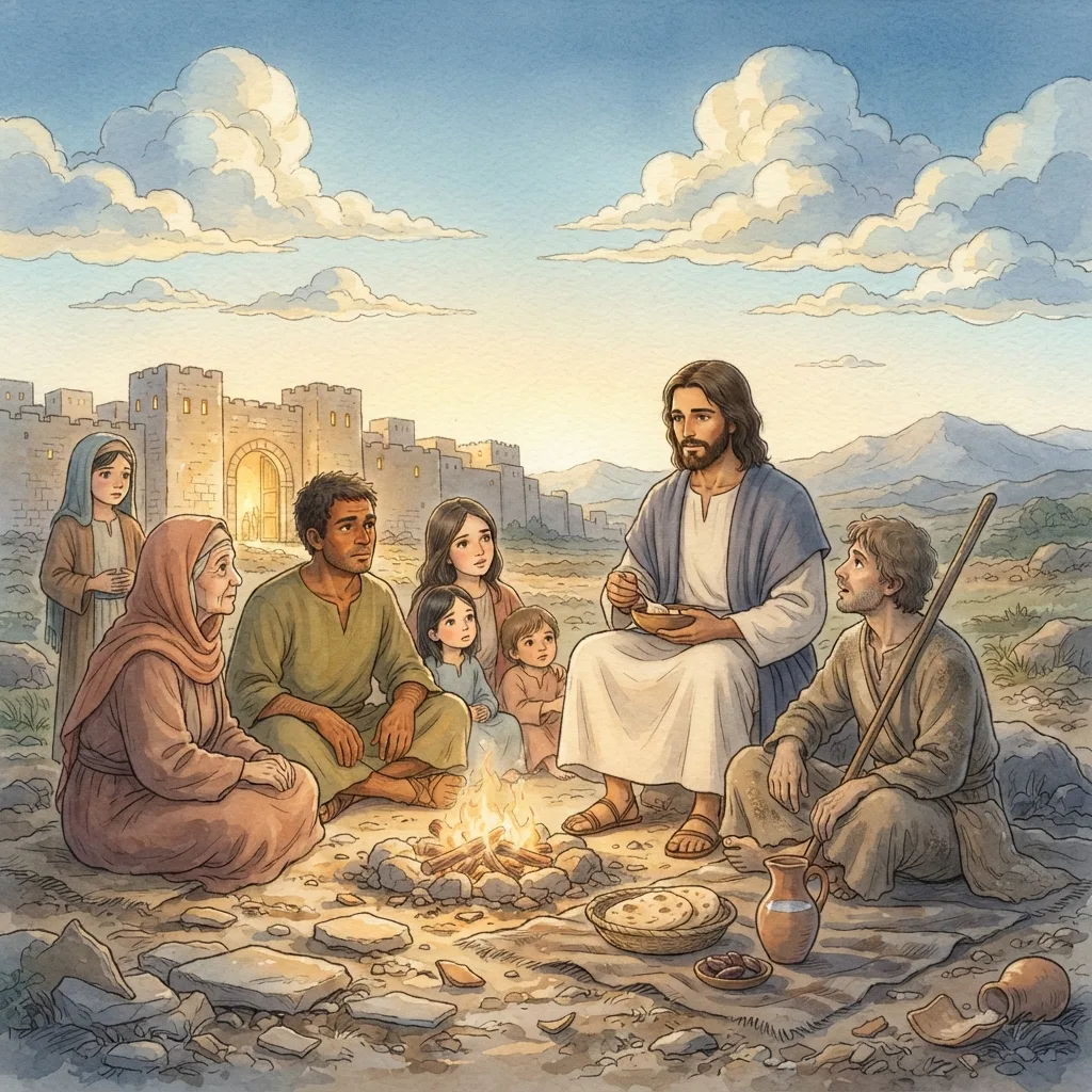 Faithful Christian Living: a painted scene illustrating Hebrews 13.