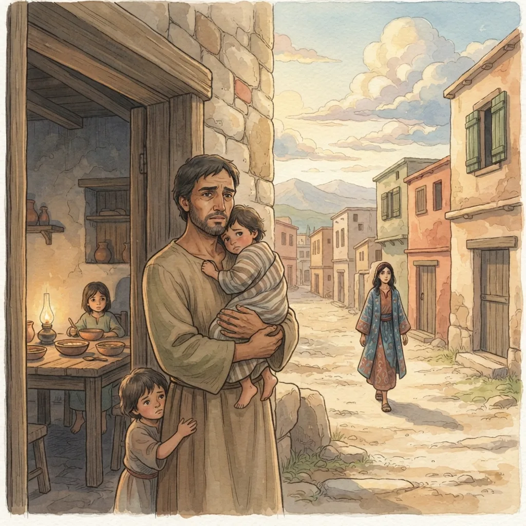 Hosea's Unfaithful Wife: a painted scene illustrating Hosea 1.