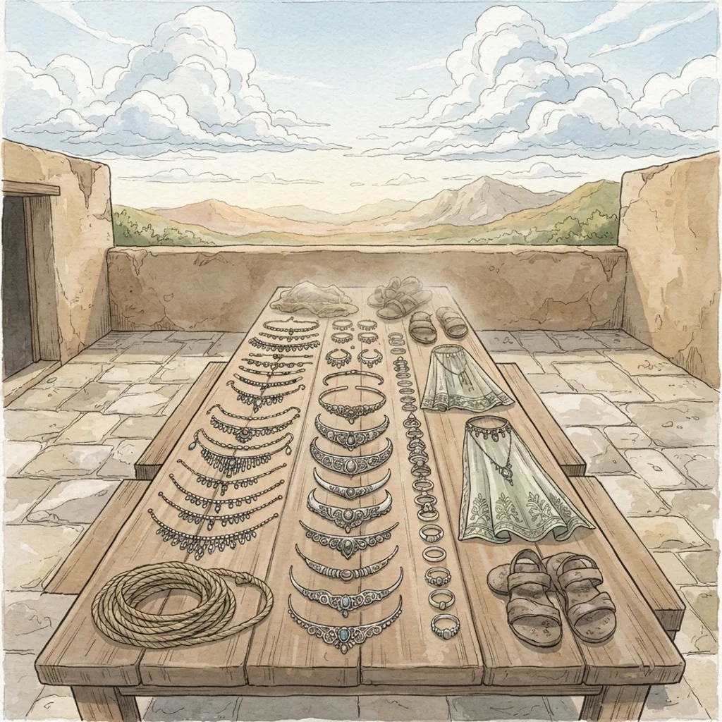 Judgment on Jerusalem: a painted scene illustrating Isaiah 3.
