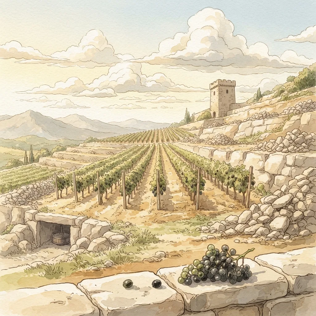 The Lord's Vineyard: a painted scene illustrating Isaiah 5.