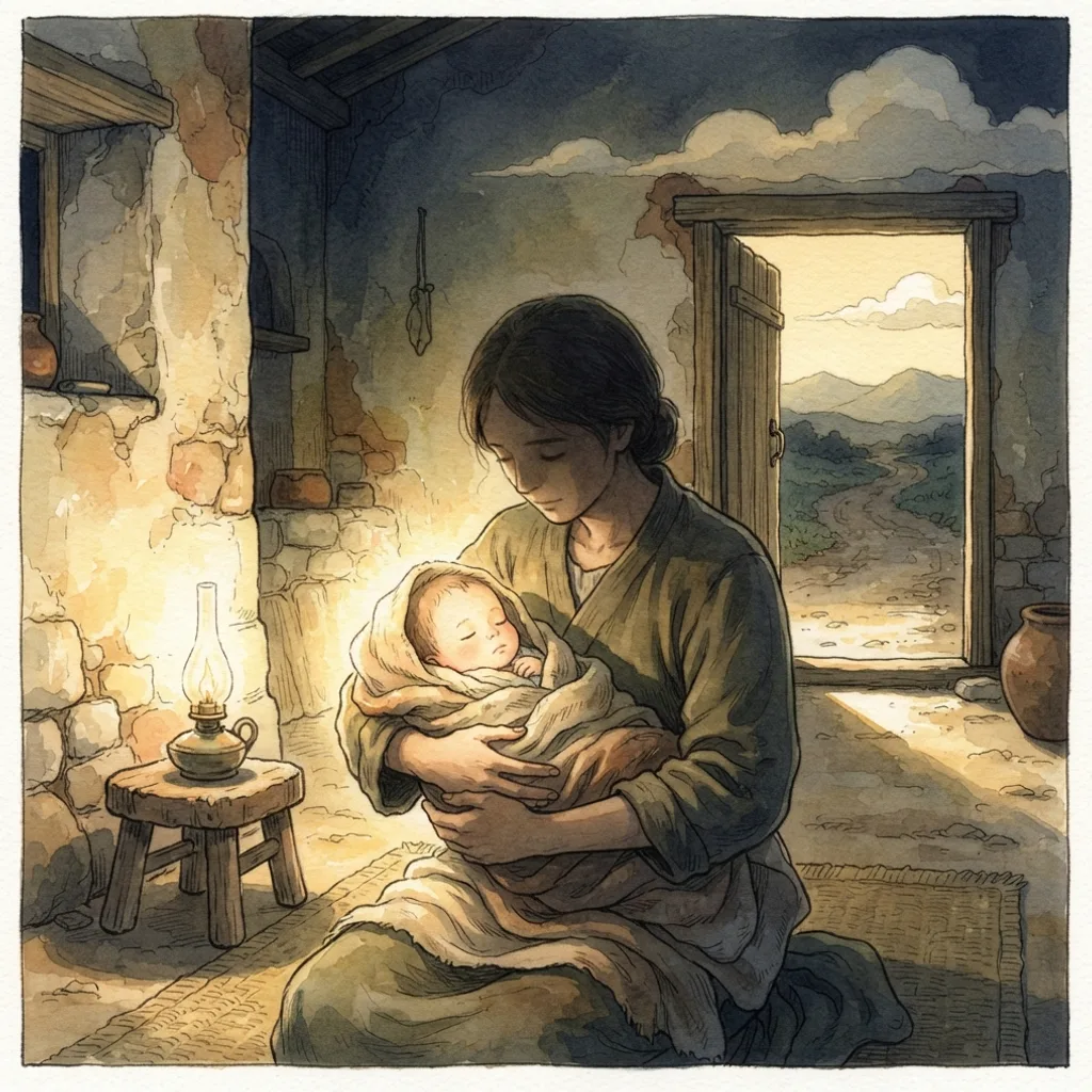 A Child Is Born: a painted scene illustrating Isaiah 9.