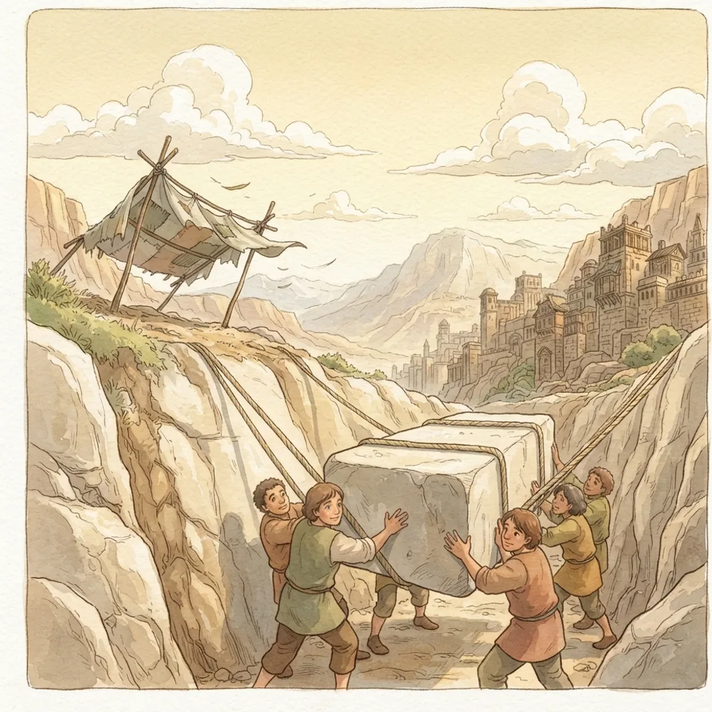 The Cornerstone of Zion: a painted scene illustrating Isaiah 28.