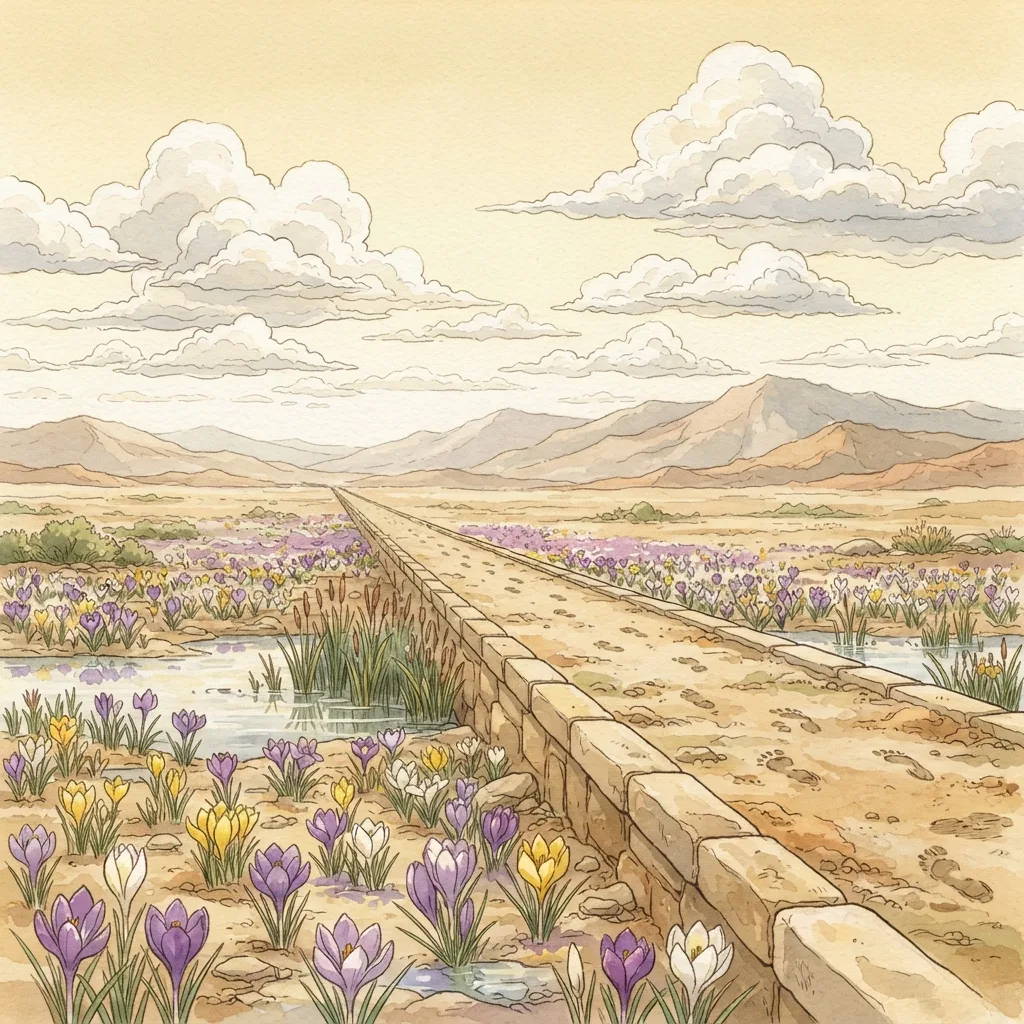 The Highway of Holiness: a painted scene illustrating Isaiah 35.