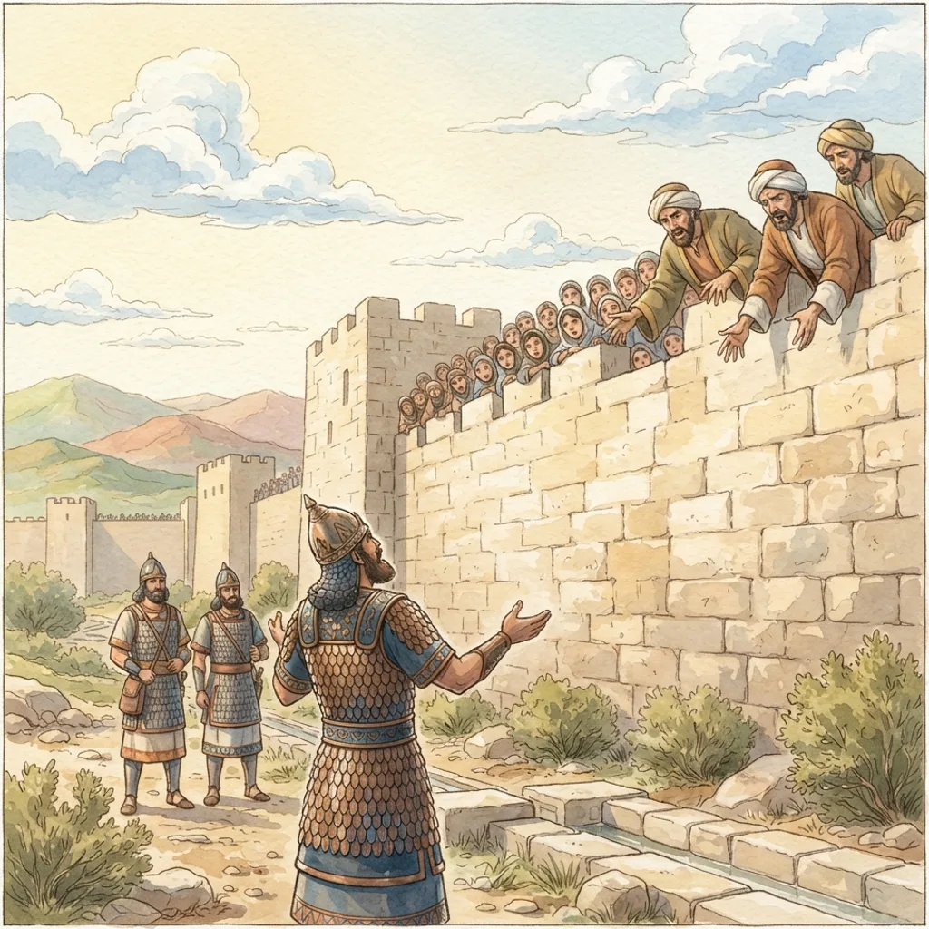Assyria Threatens Jerusalem: a painted scene illustrating Isaiah 36.