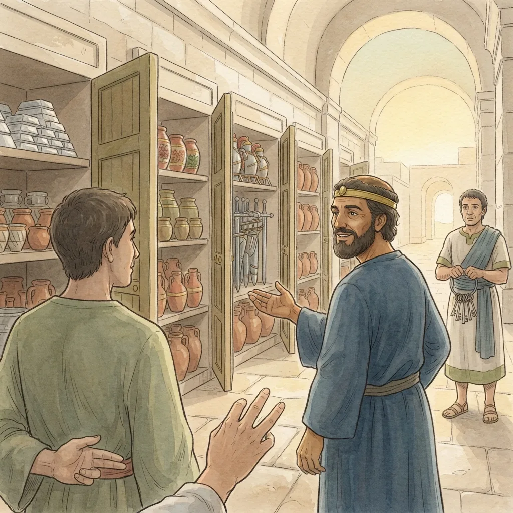 Hezekiah's Foolish Pride: a painted scene illustrating Isaiah 39.