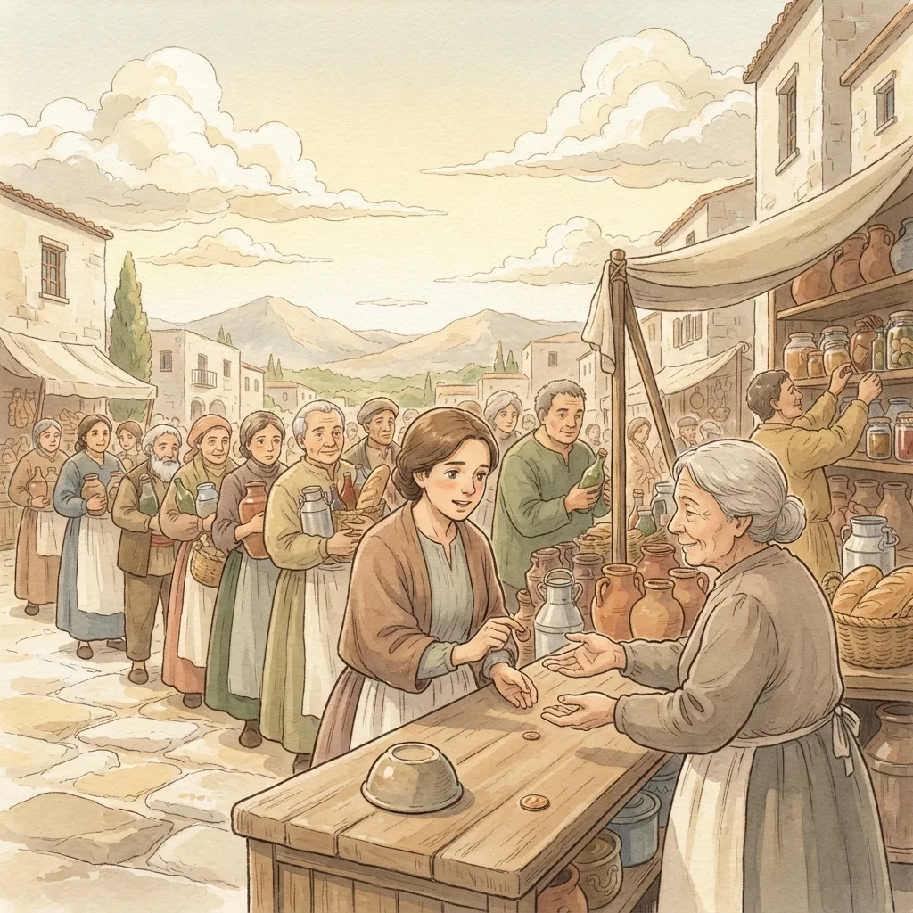 Come and Drink Freely: a painted scene illustrating Isaiah 55.
