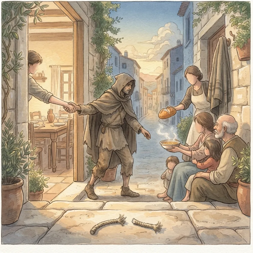 True Fasting: a painted scene illustrating Isaiah 58.
