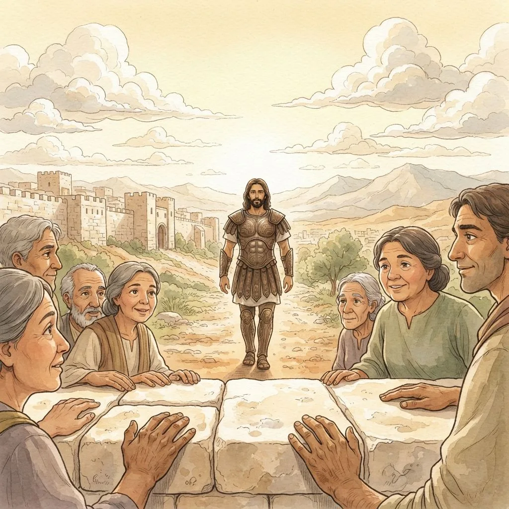 The Redeemer Comes to Zion: a painted scene illustrating Isaiah 59.
