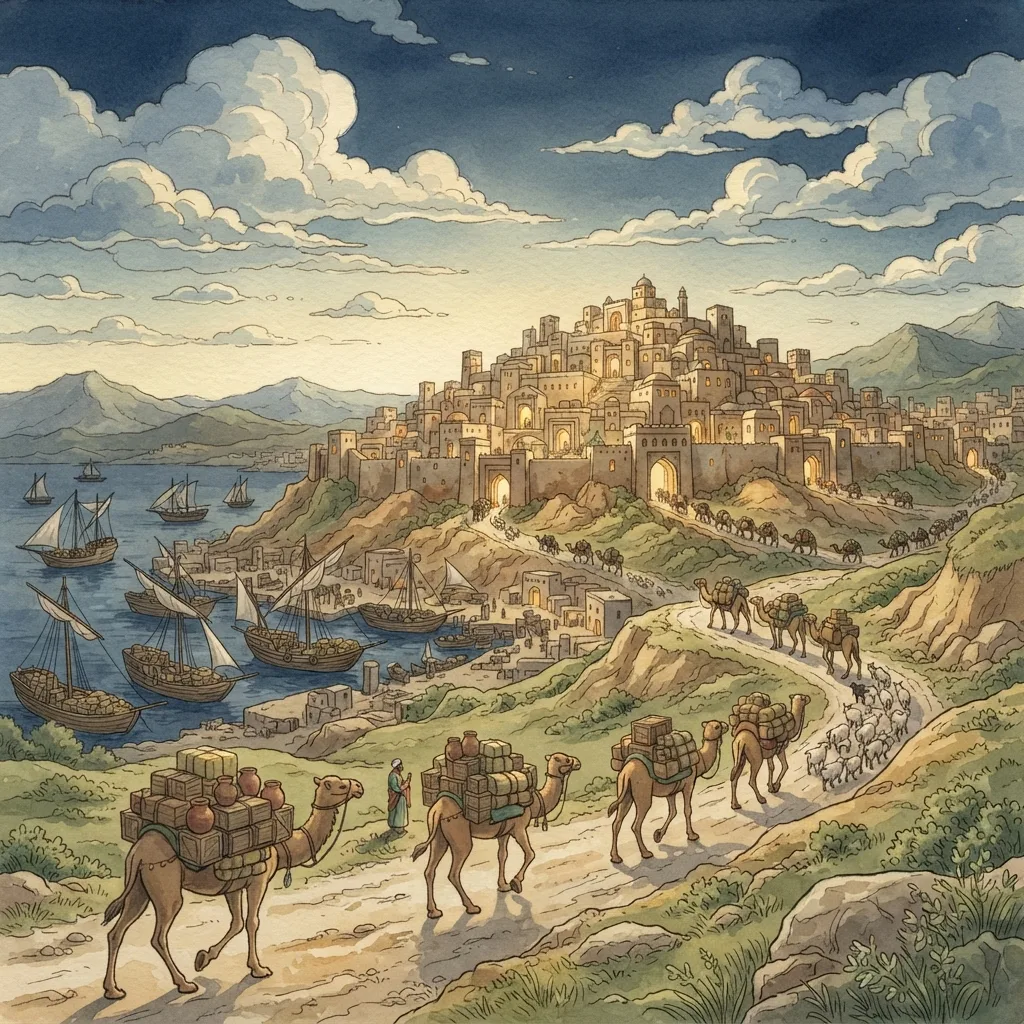 Arise, Shine: a painted scene illustrating Isaiah 60.
