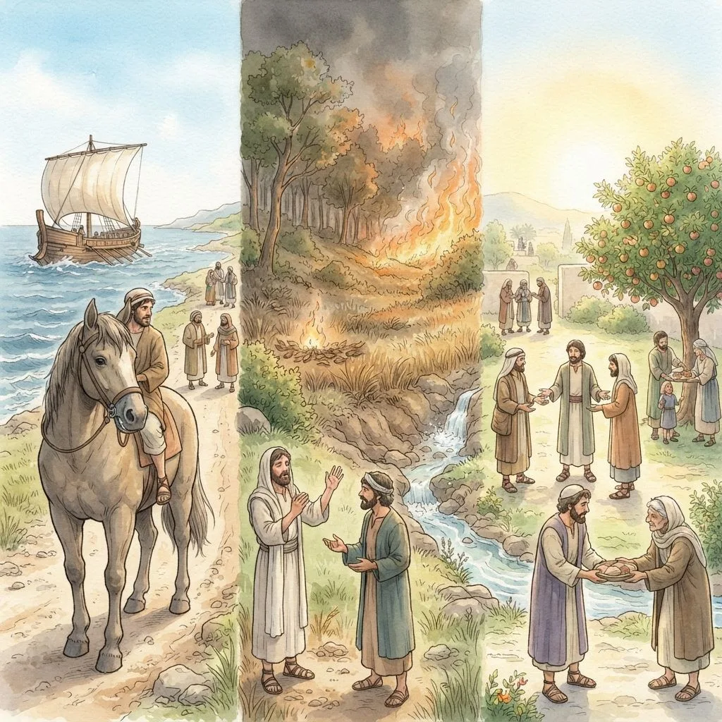 The Power of the Tongue: a painted scene illustrating James 3.