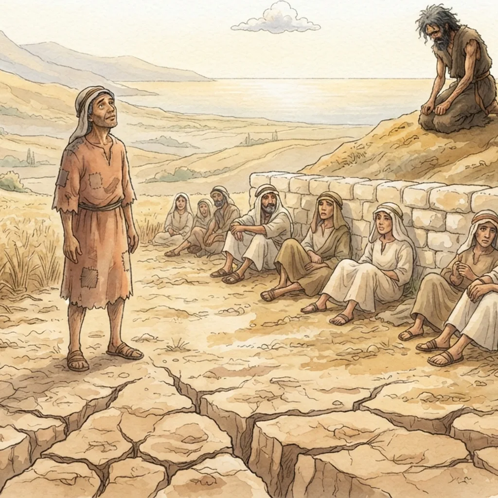 Patience, Prayer and Restoration: a painted scene illustrating James 5.