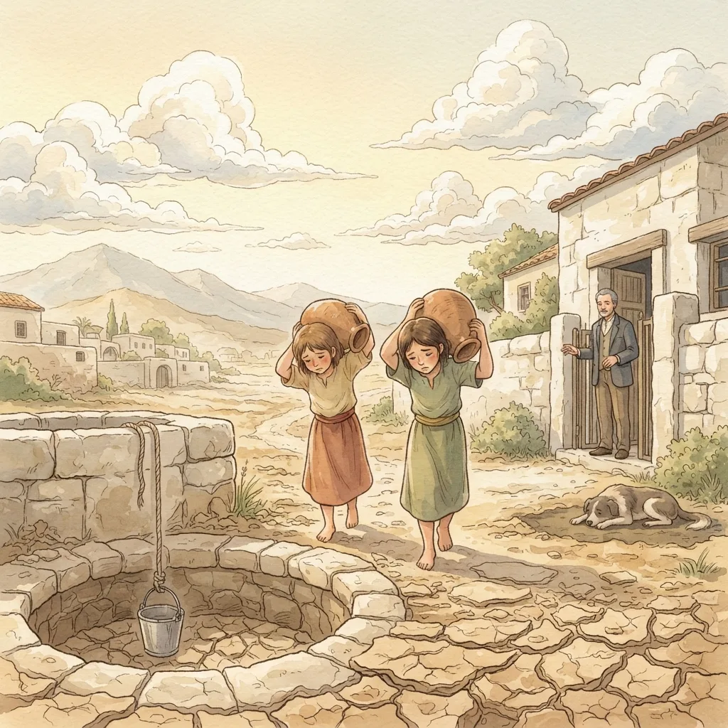 The Drought and False Prophets: a painted scene illustrating Jeremiah 14.