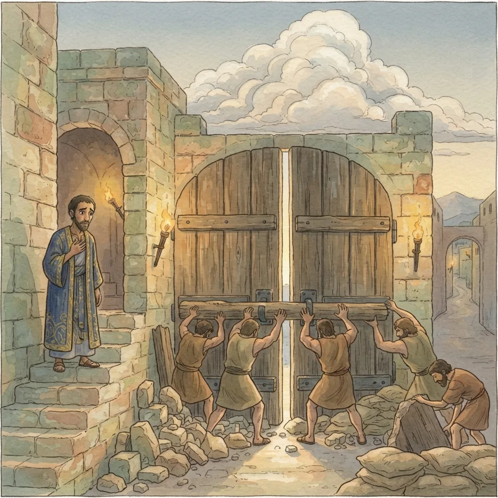 The Fall of Jerusalem: a painted scene illustrating Jeremiah 21.