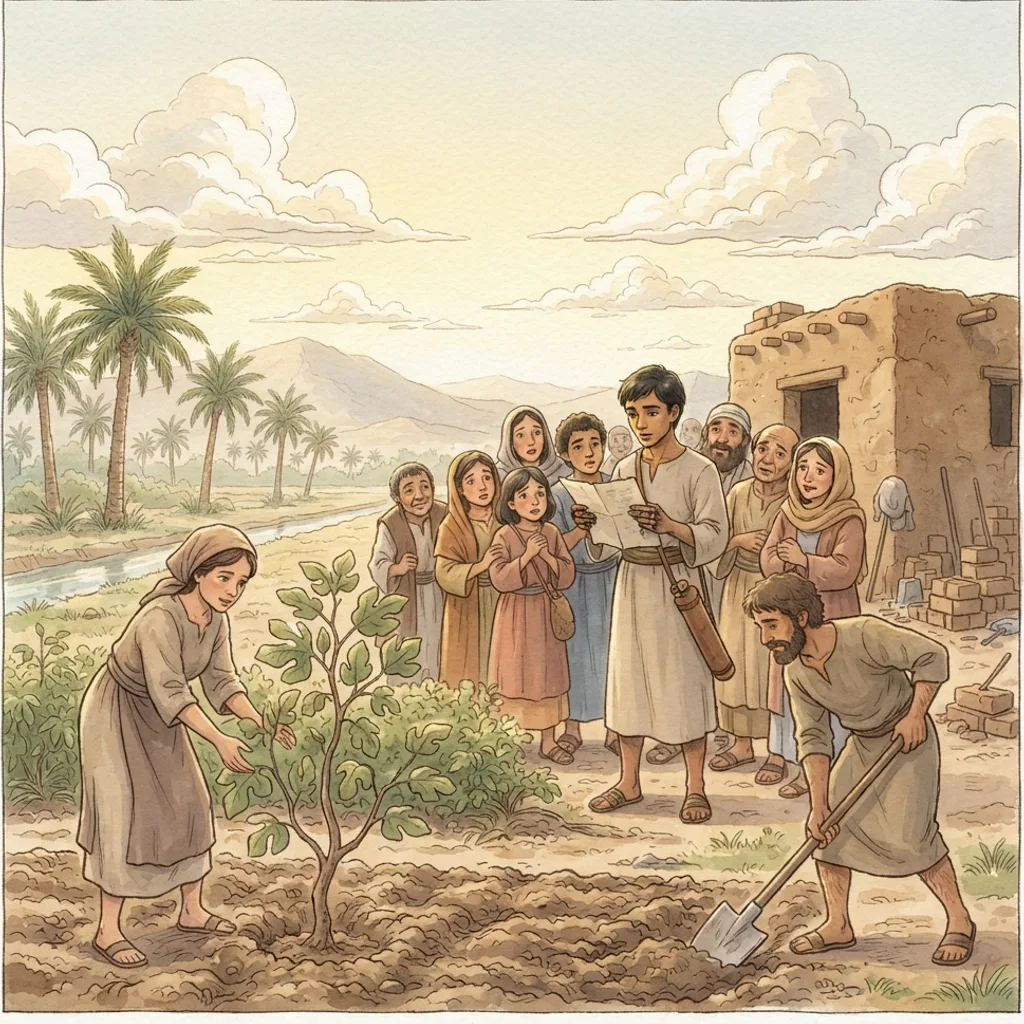 A Letter to the Exiles: a painted scene illustrating Jeremiah 29.