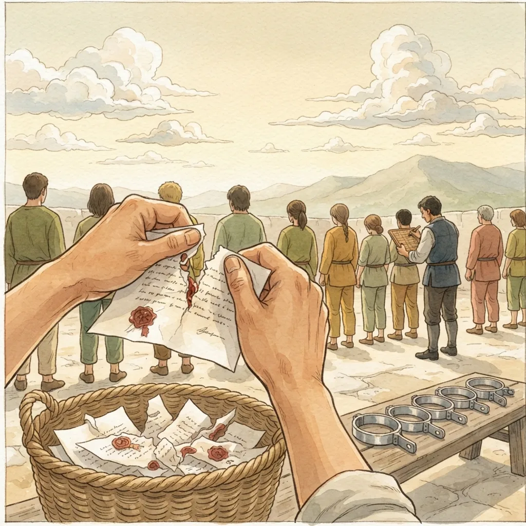 The Broken Covenant with Servants: a painted scene illustrating Jeremiah 34.