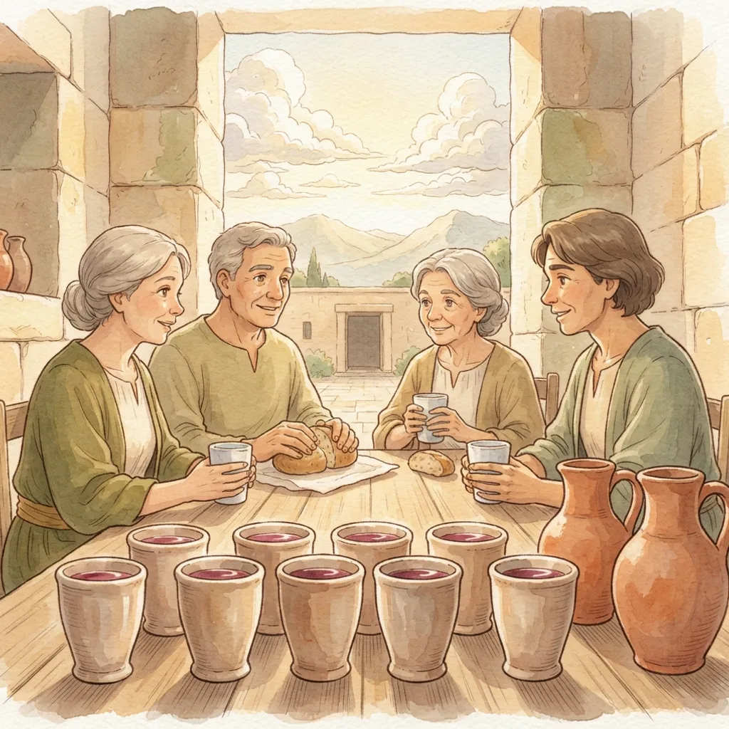 The Faithful Rechabites: a painted scene illustrating Jeremiah 35.