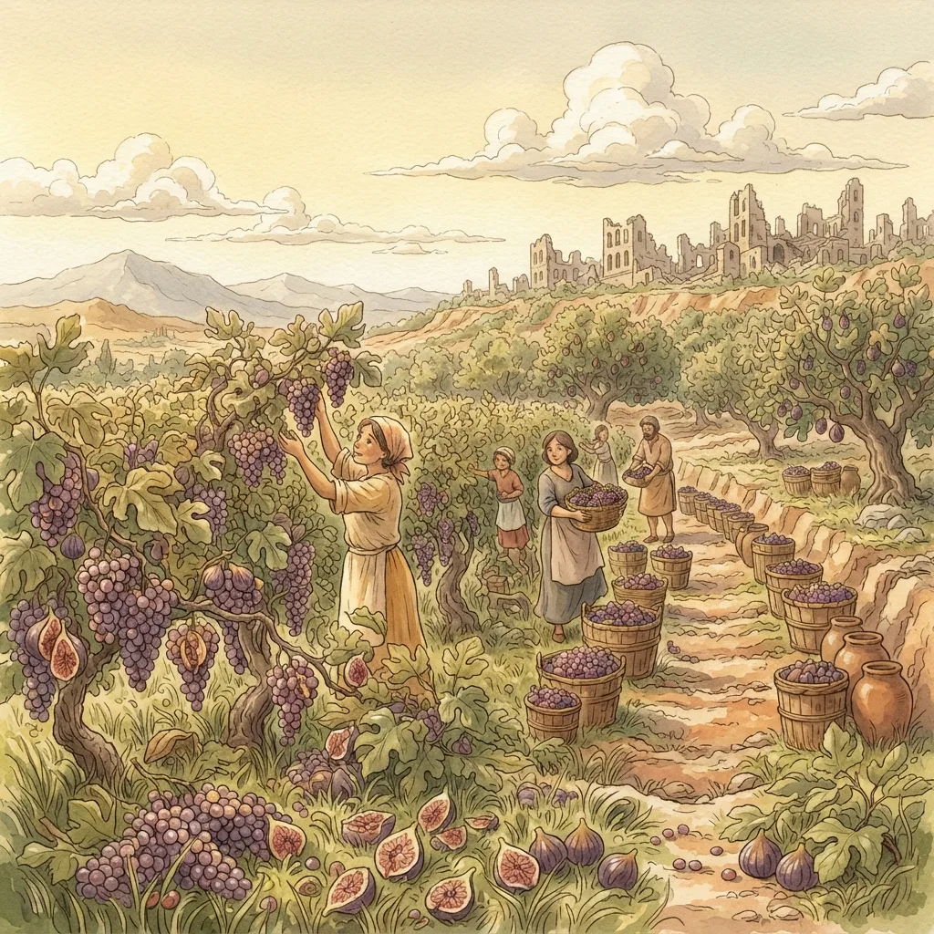 The Remnant in Judah: a painted scene illustrating Jeremiah 40.