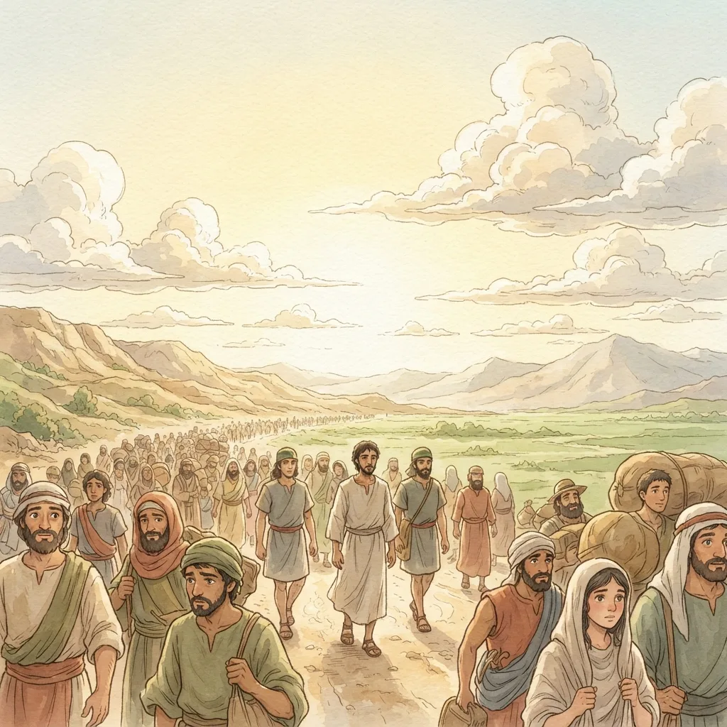 Flight to Egypt: a painted scene illustrating Jeremiah 43.