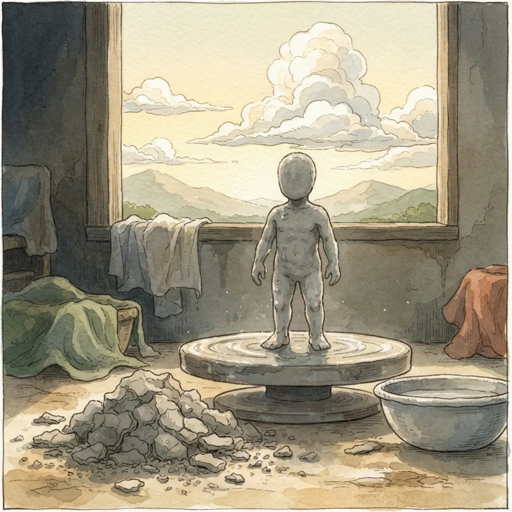 Job Pleads with God: a painted scene illustrating Job 10.