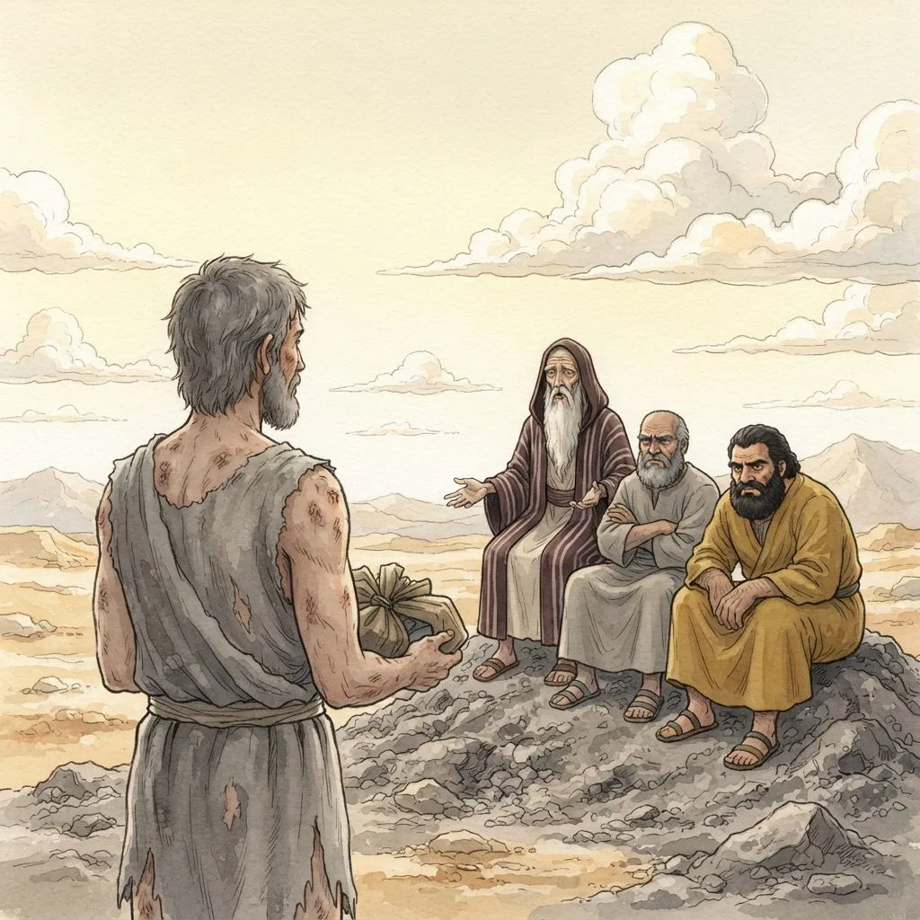 Job Takes His Case to God: a painted scene illustrating Job 13.